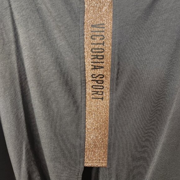 Victoria Sport Dark Gray Long-Sleeve Top Gold Brand Knotted Back Size Medium - Picture 4 of 9